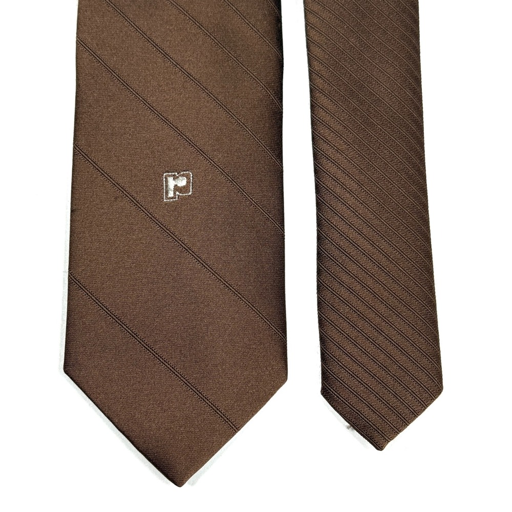 Paco Rabanne Paris Mens Brown Diagonal Stripe Silk Blend Skinny Tie 2.5" x 52"